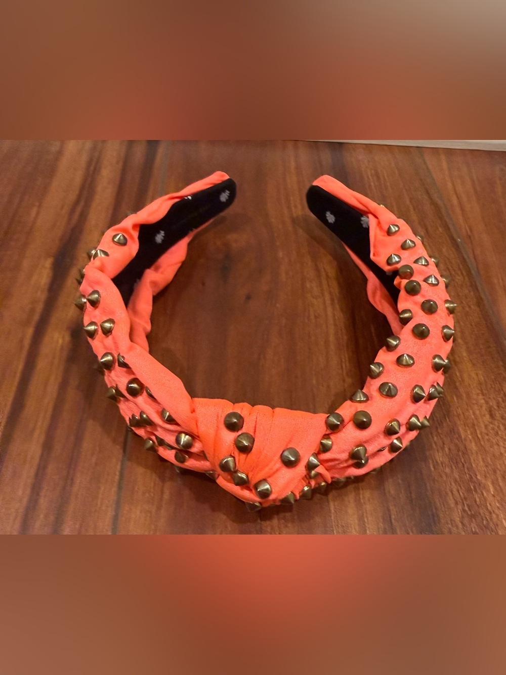 Lele Sadoughi Coral Orange Gold Studded Knotted Headband Kids/Adult Small